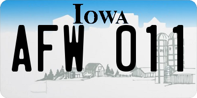 IA license plate AFW011