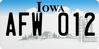 IA license plate AFW012