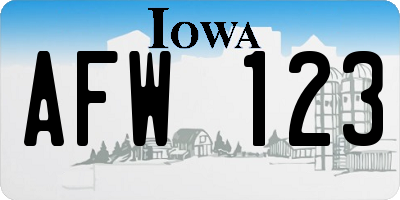 IA license plate AFW123