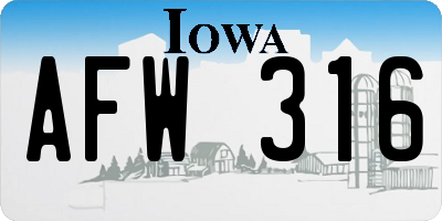 IA license plate AFW316