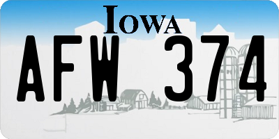 IA license plate AFW374