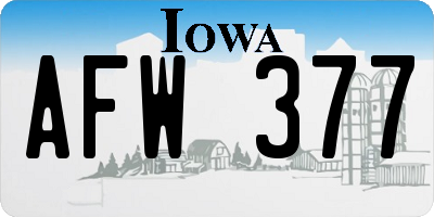 IA license plate AFW377