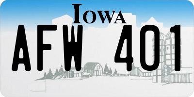 IA license plate AFW401