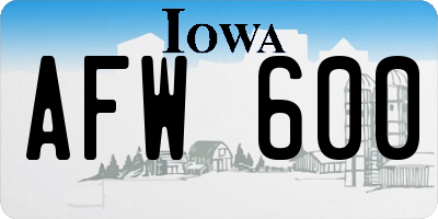 IA license plate AFW600
