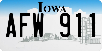 IA license plate AFW911