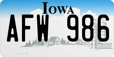 IA license plate AFW986