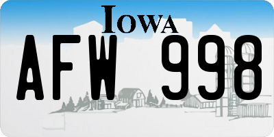 IA license plate AFW998