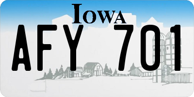 IA license plate AFY701