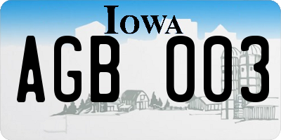 IA license plate AGB003
