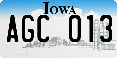 IA license plate AGC013