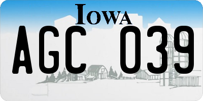 IA license plate AGC039