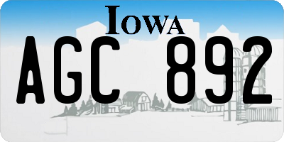 IA license plate AGC892