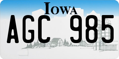 IA license plate AGC985