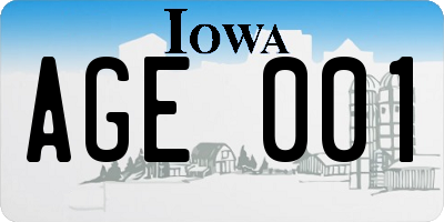 IA license plate AGE001