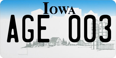 IA license plate AGE003