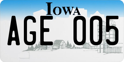 IA license plate AGE005