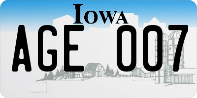IA license plate AGE007