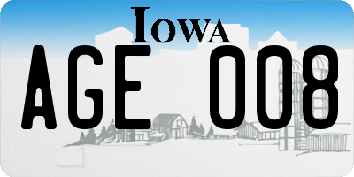 IA license plate AGE008