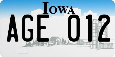 IA license plate AGE012