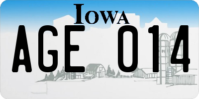 IA license plate AGE014