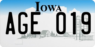 IA license plate AGE019