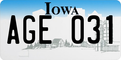 IA license plate AGE031