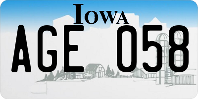 IA license plate AGE058