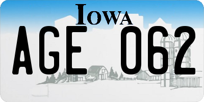 IA license plate AGE062
