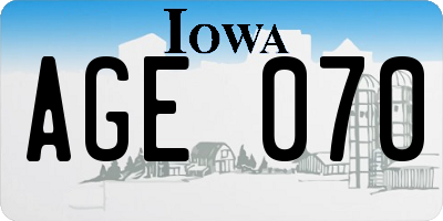 IA license plate AGE070