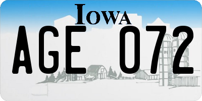 IA license plate AGE072