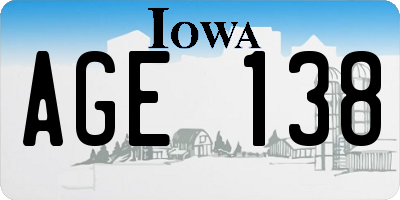 IA license plate AGE138