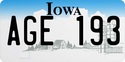 IA license plate AGE193