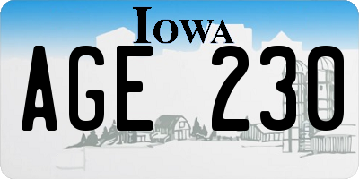 IA license plate AGE230