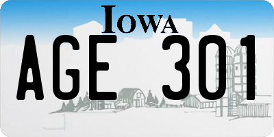 IA license plate AGE301
