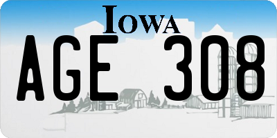 IA license plate AGE308