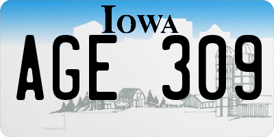 IA license plate AGE309