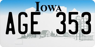 IA license plate AGE353