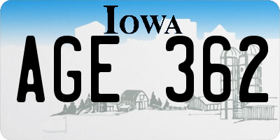IA license plate AGE362