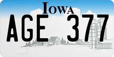 IA license plate AGE377