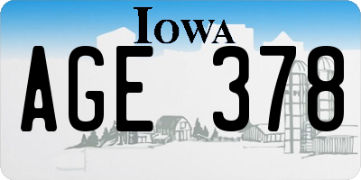 IA license plate AGE378