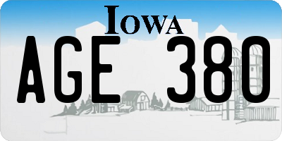 IA license plate AGE380