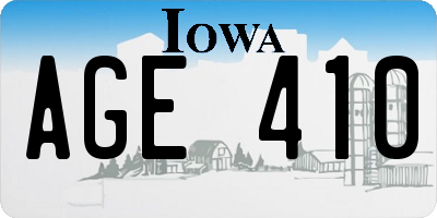 IA license plate AGE410
