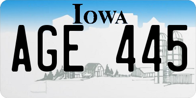 IA license plate AGE445