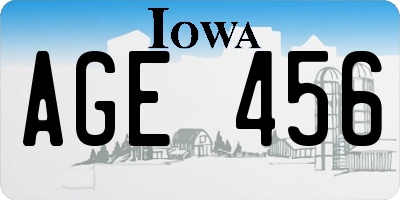 IA license plate AGE456
