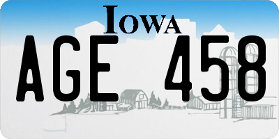 IA license plate AGE458