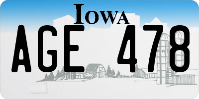 IA license plate AGE478