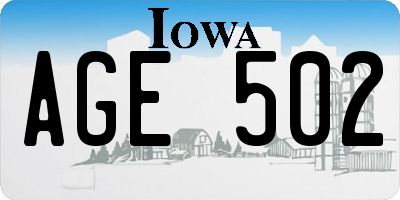IA license plate AGE502