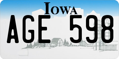 IA license plate AGE598