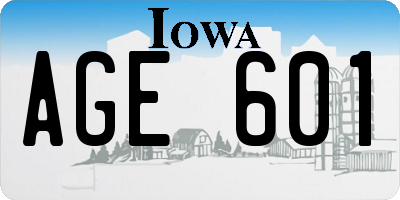 IA license plate AGE601