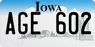 IA license plate AGE602